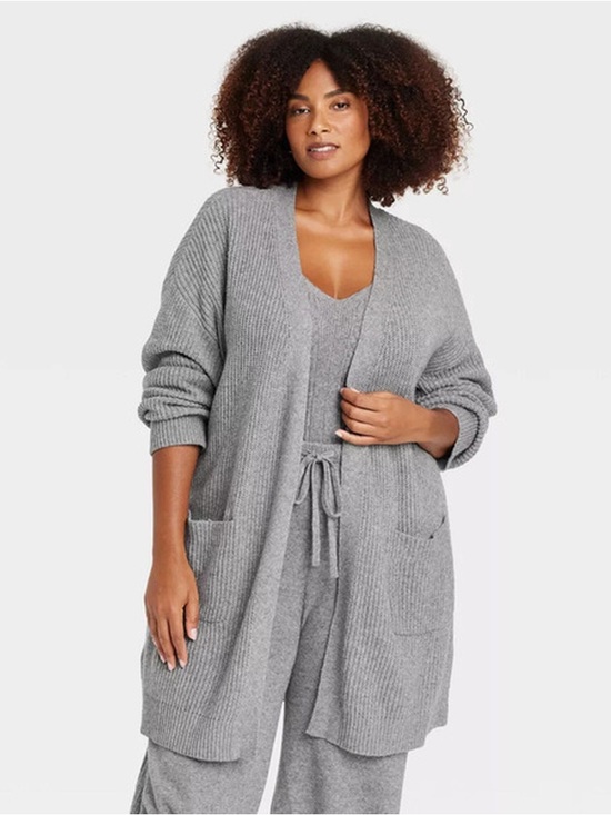 Auden Women’s Gray Open-Front Robe Cardigan + Wide-Leg Pant Set Size M/L - Picture 3 of 12